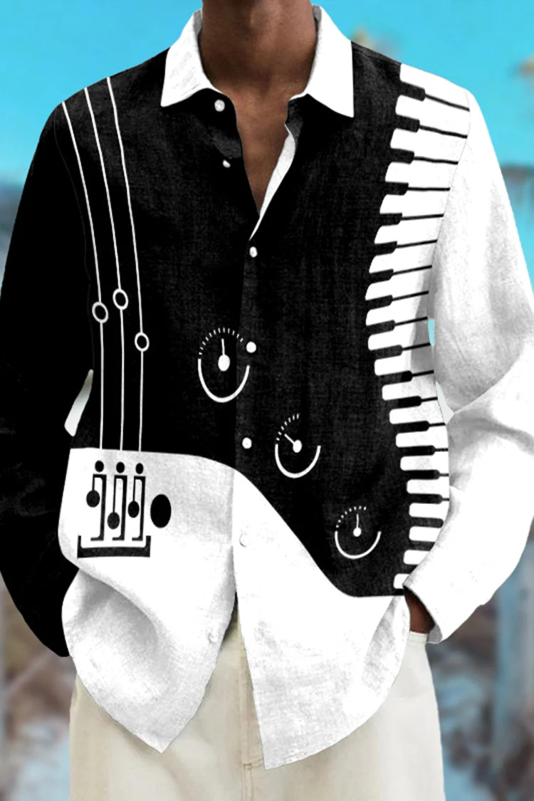 Fashion Abstract 3D Printed Long Sleeve Shirts Simple Black And White Color Scheme men's Tops Casual Lapel Button Up Shirt