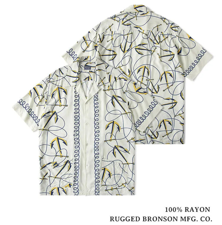 Rugged Bronson Anchor Border Rayon Camp Shirt Old-Fashion Men's Hawaiian Shirt For Beach Vacation
