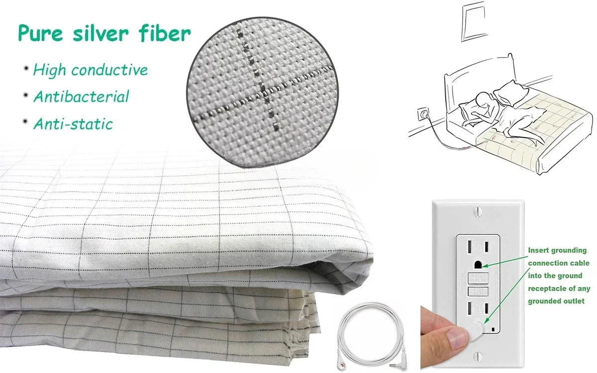 Soft and Conductive Grounding Bed Sheet AU/UK/EU/US Plug Antistatic Fiber Flat Bedsheet for Better Sleep Natural Health