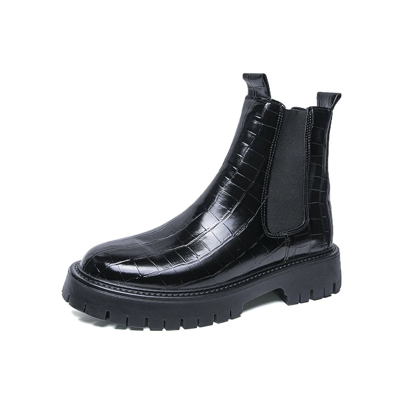 2025 Fashion Brand Men's Comfortable Fit Thick Soled Chimney Boots Autumn New High Top Chelsea Boots Plus Large Workwear Boots