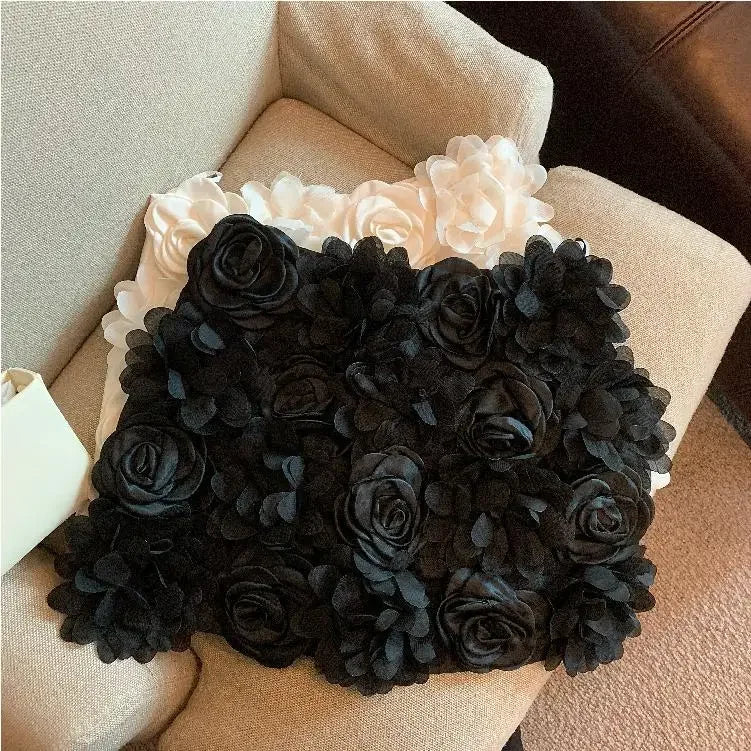 Spring Women Temperament Package Hip Black Three-dimensional Rose Skirt Female Sweet Fashion Y2k A Line Mini Kawaii Skirts
