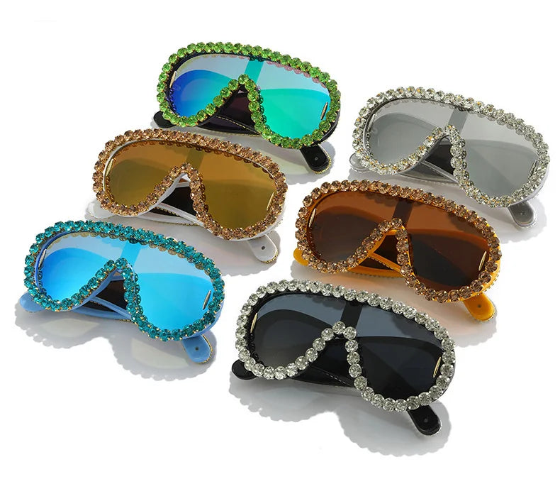 Shiny Diamonds Y2K Sunglasses Women Luxury Oversized One Piece Sun Glasses Goggle Female Trends Rhinestone Shades Eyewear UV400