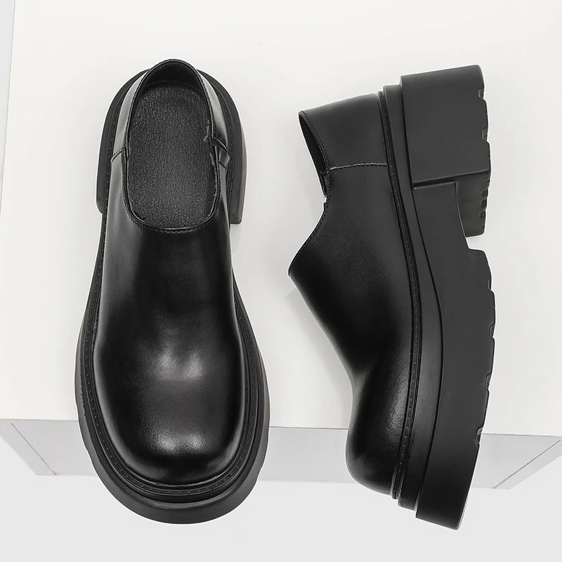 New Designer Mens Casual Leather Shoes Thick British Sole Male Business Footwear Fashion Platform Walking Shoes Non-Slip Loafers