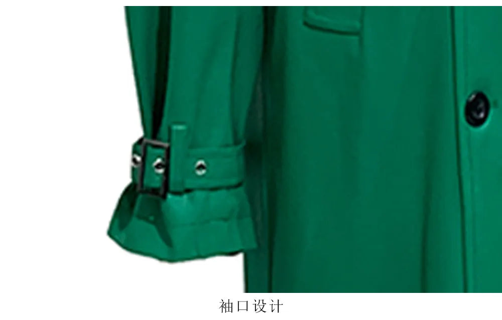 Nerazzurri Autumn Extra Long Soft Green Oversized Pu Leather Trench Coat for Women Shoulder Pads Belt Double Breasted Overcoat