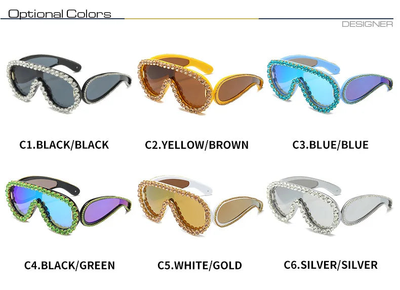 Shiny Diamonds Y2K Sunglasses Women Luxury Oversized One Piece Sun Glasses Goggle Female Trends Rhinestone Shades Eyewear UV400