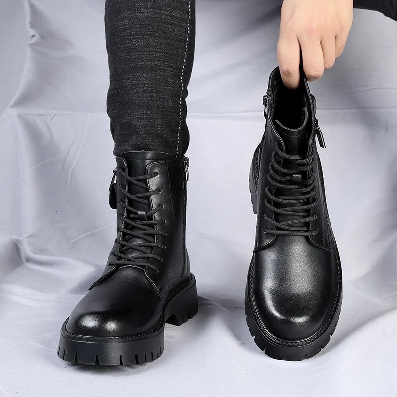Men's English Style Thick Sole Design Men Boots Luxury High End Top Layer Leather Brand Famous Chelsea High Quality Casual Boots