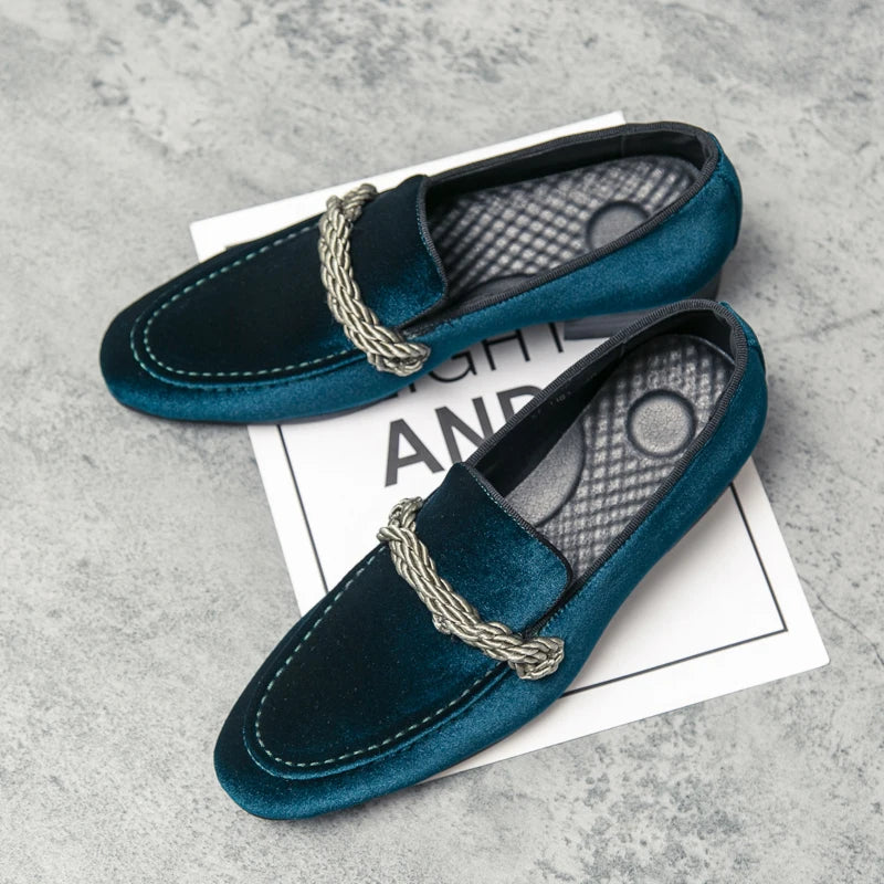 Men's Handmade Minimalist Suede Leather Shoes (Black Green Blue Brown) Velvet Leather Fried Dough Twists Rope Lefu Shoes for Men