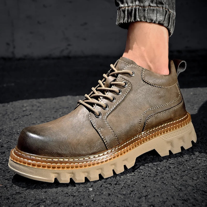 New Genuine Leather Men Boots Cow Leather Upper Durable Sole Lace up Autumn Winter Boots  Daily Leisure Outdoor Shoes For Man