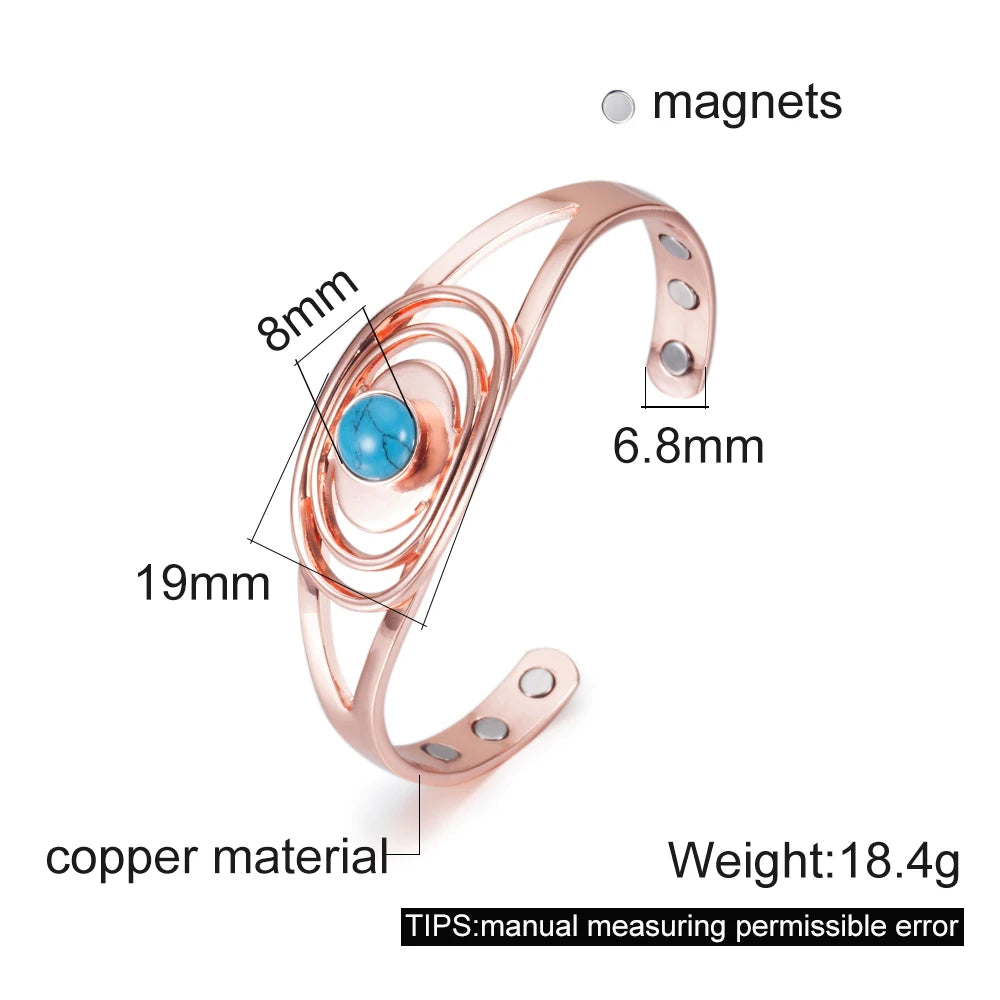 Pure Copper Bracelets for Women Blue Stone Adjustable Open Cuff Magnet Bangles Arthritis Health Energy Jewelry Femme Resizable