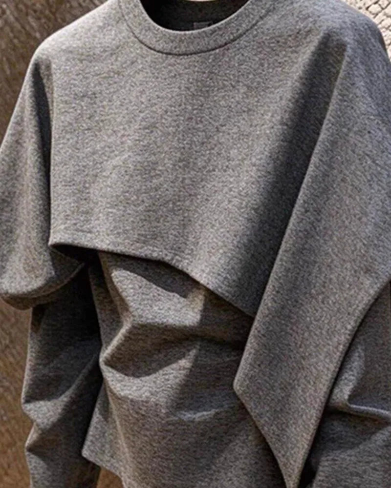 Limiguyue Spring Autumn Gray Pullover Shirts Women Daily Trendy Splice Long Sleeve Tops Loose Irregular Blouse Designer 180B