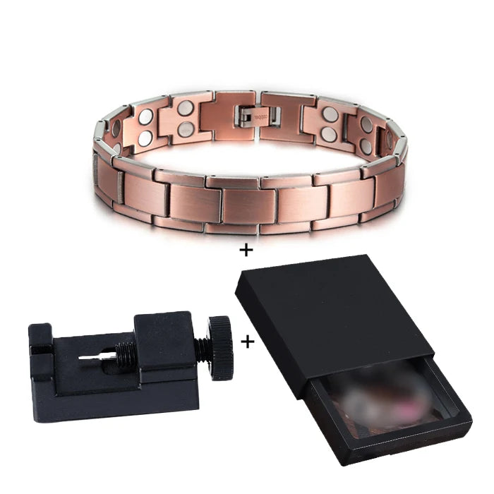 Vinterly Pure Copper Magnetic Therapy Bracelet Male 14mm Arthritis Wristband Magnet Vintage Chain Link Health Energy Jewelry