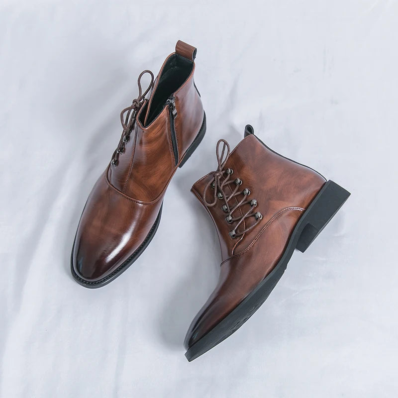 Autumn New Men's Pointed Side Zipper Comfortable High Top Boots Fashionable Brand Men Business Banquet Personalized Short Boots