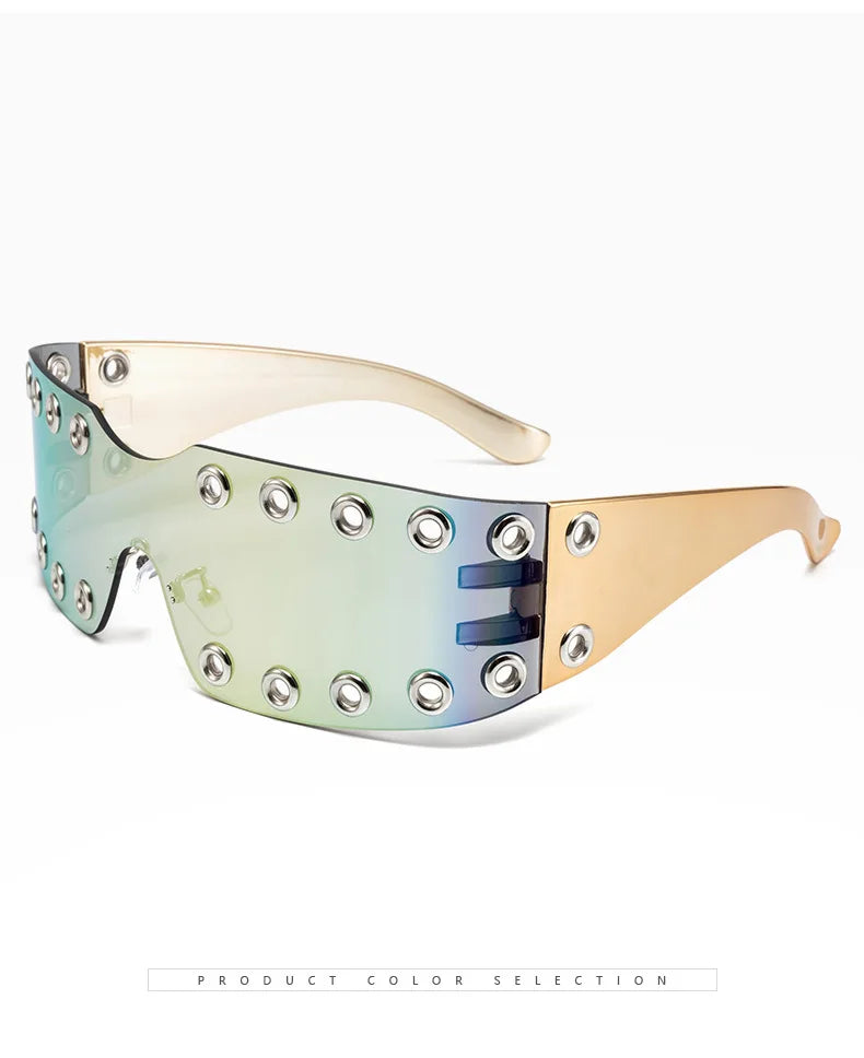 New 2026 Luxury Trendy Diamond Rimless Rhinestone Sunglasses Women Punk Shield Wrap Sun Glasses Vintage One-Piece Shades Goggle