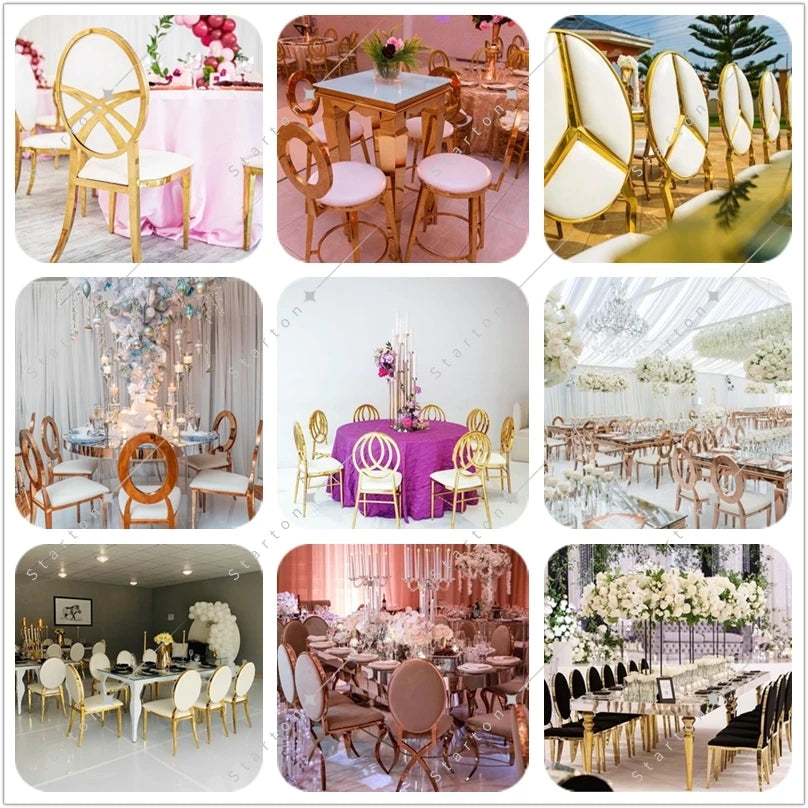 Fashion Design Armrest Gold Stainless Steel Dining Throne Chair for Wedding Bride and Groom