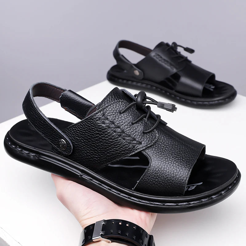 2026 Summer Fashionable Roman Style Comfortable Outdoor Soft Soled Leather Sandals New Men's Breathable and Non Slip Beach Shoes,