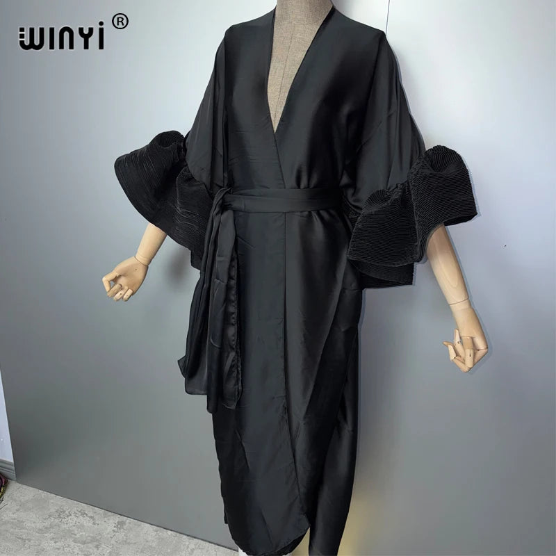 WINYI Women's Fashion Self-Belted Dress Summer Holiday Cardigan Beach Wear Swim Suit Cover-Up Kimono abaya dubai luxury