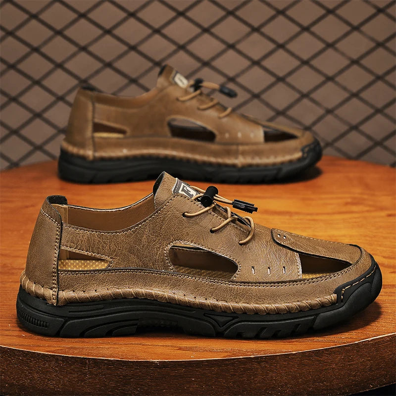 Summer Classic White Soft Bottom Handmade Stitching Beach Men's Shoes Outdoor Men's Comfortable Hollow Breathable Casual Shoes