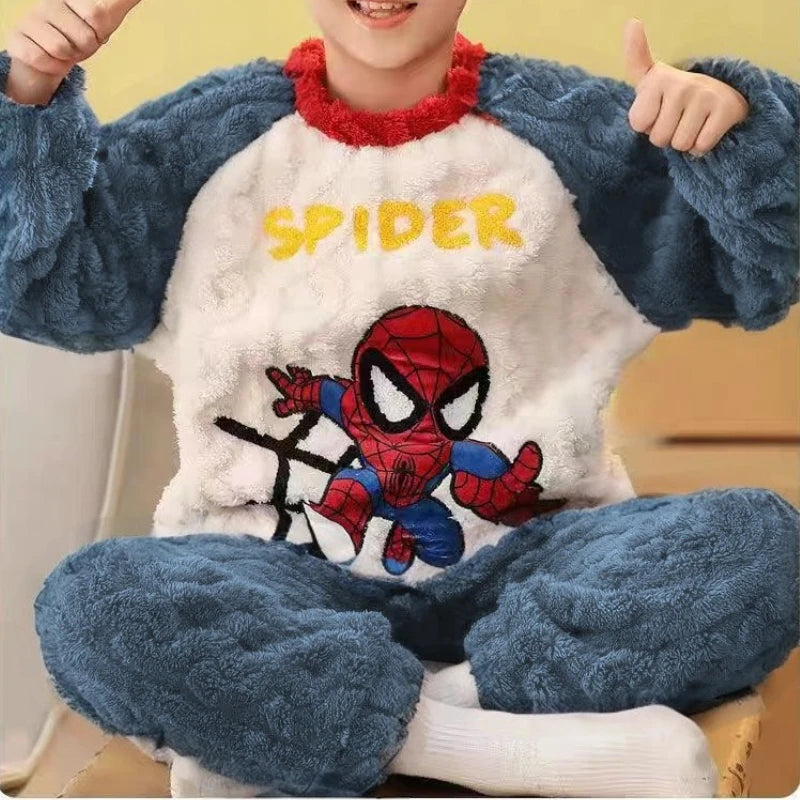Autumn/Winter Disney Children Clothes Boys Sleepwear Set Flannel Thick Warm Pants Set Pajamas Two Pieces Kids Clothes Spiderman