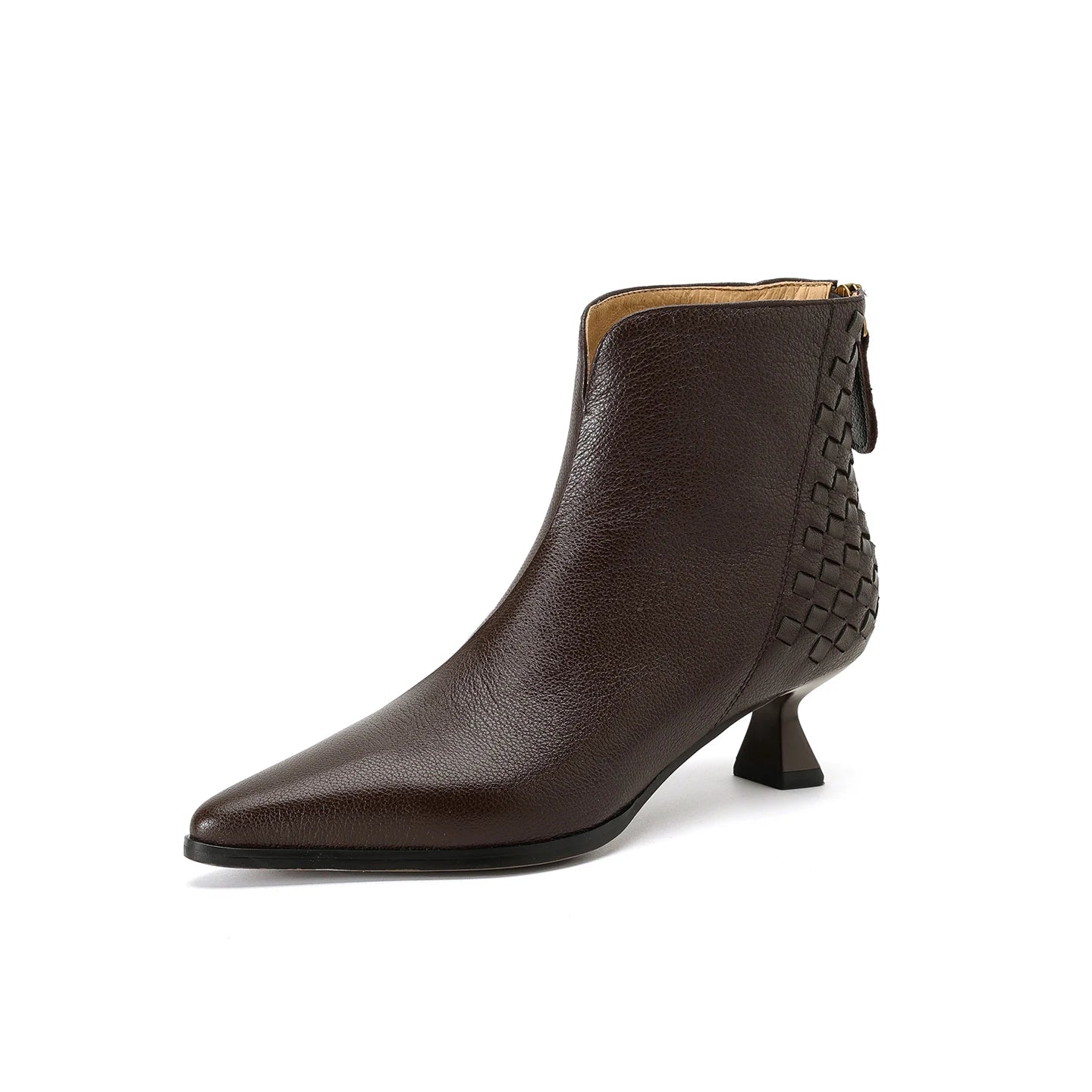 Elegant Sheepskin Leather Retro Ankle Boots Women Pointy Toe Med Thin Heels Office Lady Braided Boots Party