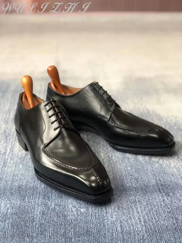 Men's Wedding Shoes Genuine Leather Formal Banquet Cowhide Shoes Young Business Comfortable Derby Shoes Lace Up Office Shoes