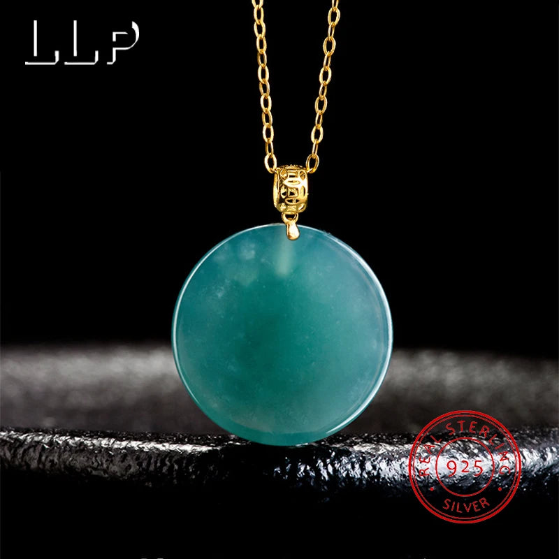 S925 Silver Inlaid With Natural Blue Water Emerald Round Pendant For Girls As a Festival Gift Or Charm For Protection