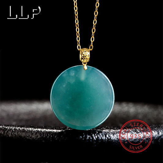 S925 Silver Inlaid With Natural Blue Water Emerald Round Pendant For Girls As a Festival Gift Or Charm For Protection