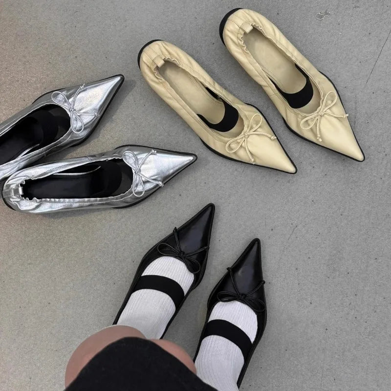 Retro Designer Mary Jane Shoes Women Strange Heel Bowknot Dress Shoes Female Ballet Style Fashion Brand High Heels Women Pumps