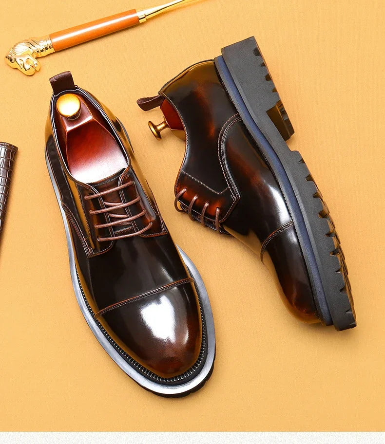Patent Leather Mens Business Derby Shoes Luxury Brand Handmade Genuine Leather Fashion Designer Platform Wedding Dress Shoes Man