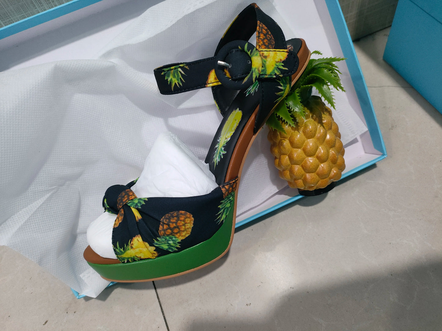 Sweet Lady Pineapple Heels High Heels Women's Thick Bottom Water Platform Printed Fabric Personalized Ultra High Heels Oversize