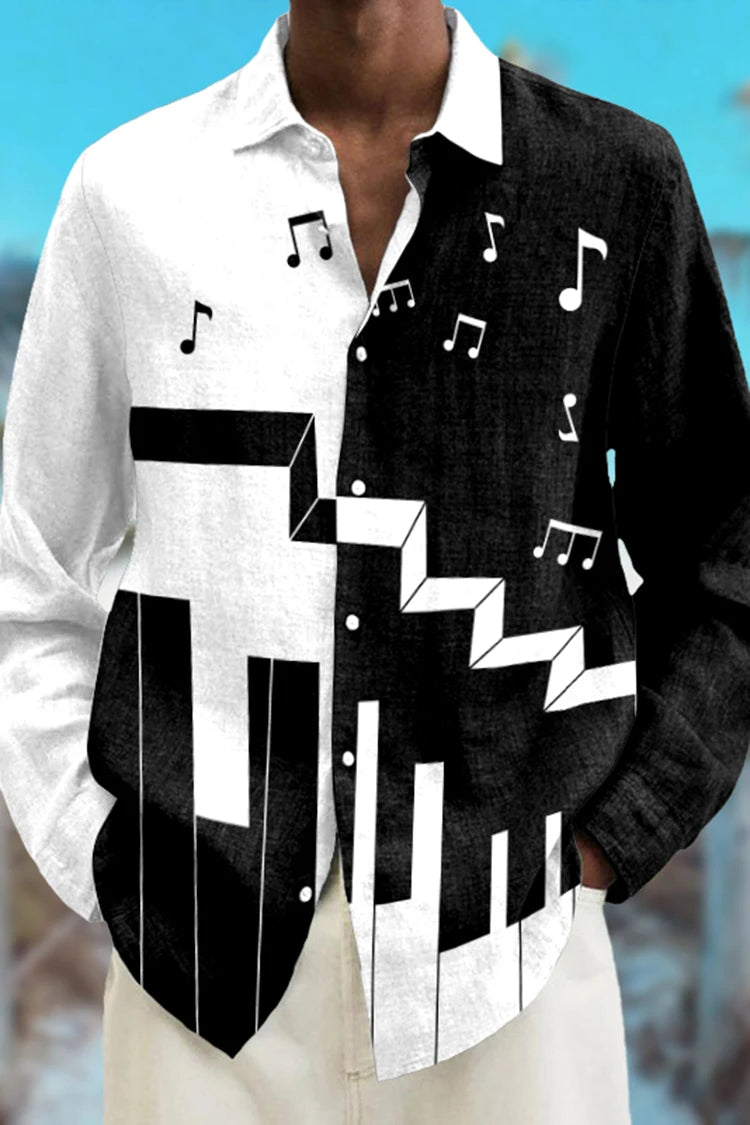 Fashion Abstract 3D Printed Long Sleeve Shirts Simple Black And White Color Scheme men's Tops Casual Lapel Button Up Shirt