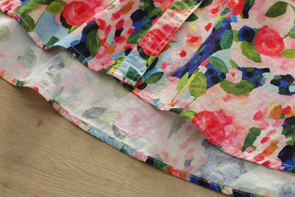 100% Cotton Women's Long Sleeve Top Japanese Style Original Rose Oil Painting Print Shirts for Women Autumn Vintage Tops