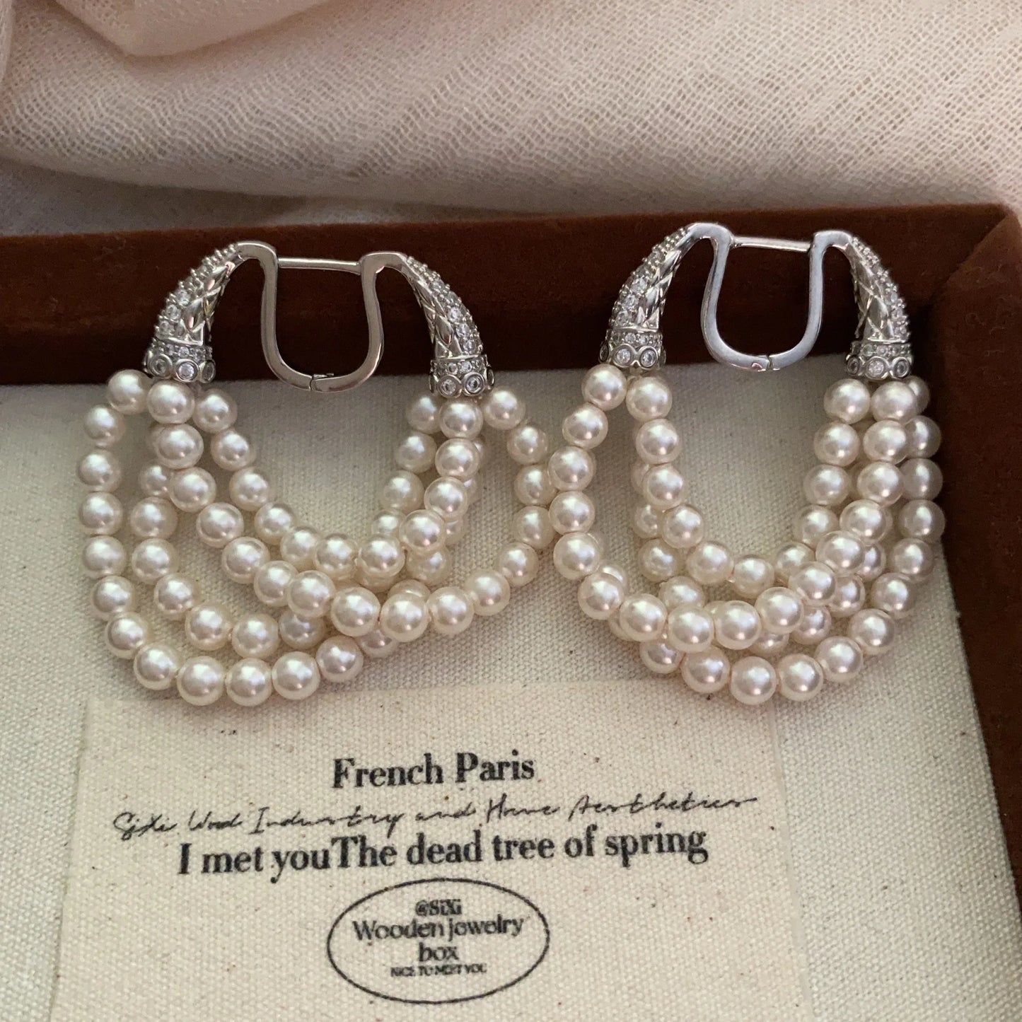 NISHIZAWA French Multi-layer Pearl Tassel Earrings, Palace Style Noble Autumn and Winter Temperament Earrings