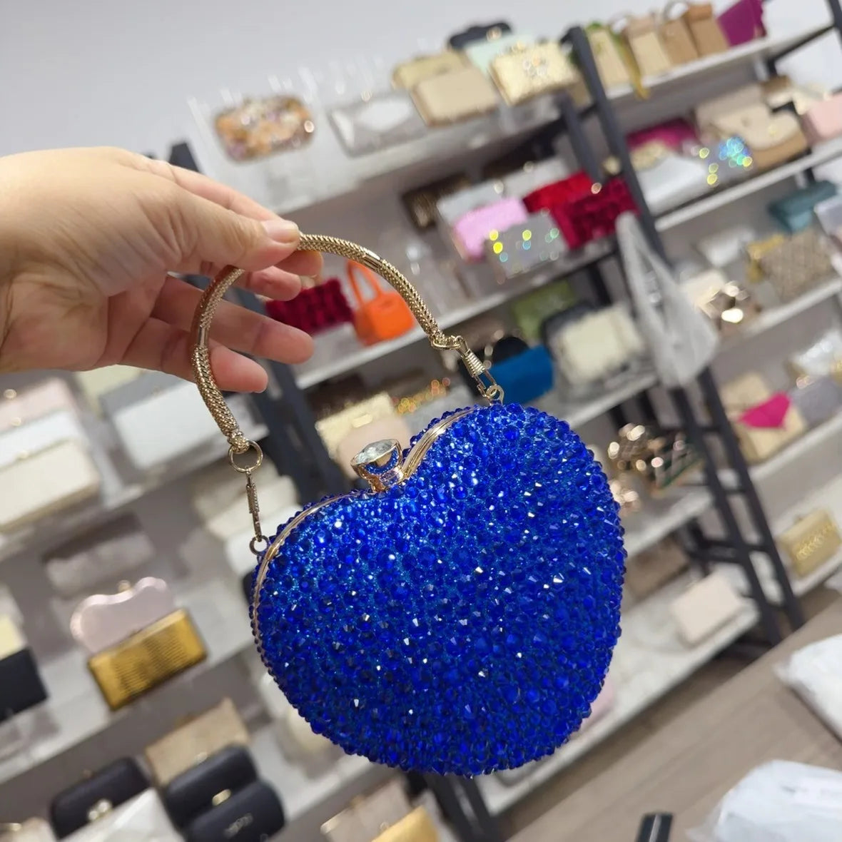 Luxury Diamond Inlay Heart Shape Crystal Clutch Purse Stones Evening Wedding Party Shoulder Bags Handle Rhinestone Mini Handbags