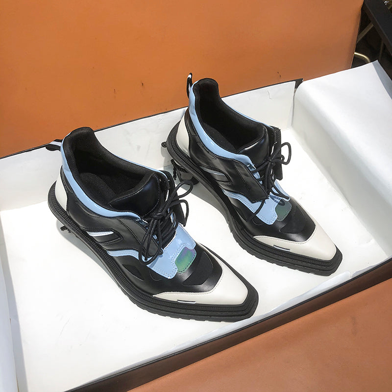 New Women High patent leather Boots pointed-toe Thick Heels Females Shoes Vintage Leather Comfortable Sewing Breathable Party