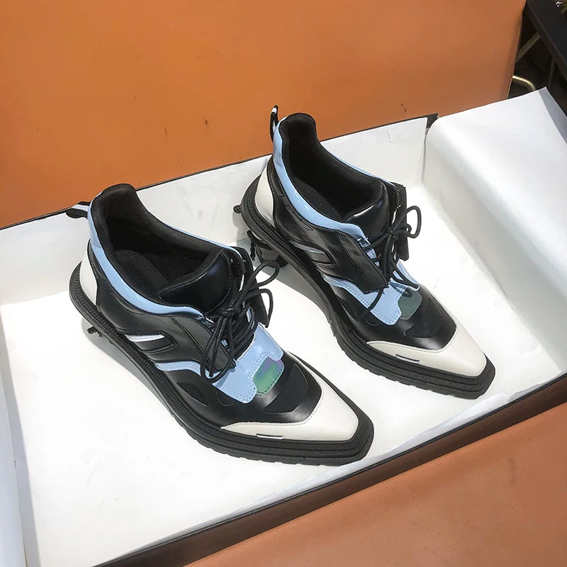 New Women High patent leather Boots pointed-toe Thick Heels Females Shoes Vintage Leather Comfortable Sewing Breathable Party
