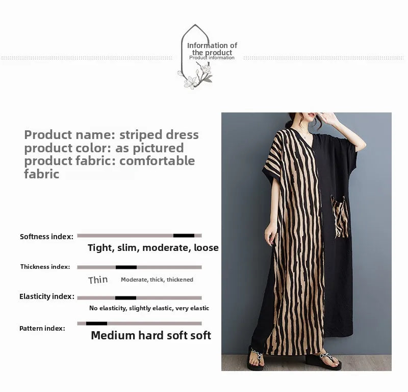 Long V-Ne ort Sve Printed Slimming Cotton Linen Dr Color Blo Casual Loose Fit Summer Faion plus Size Women