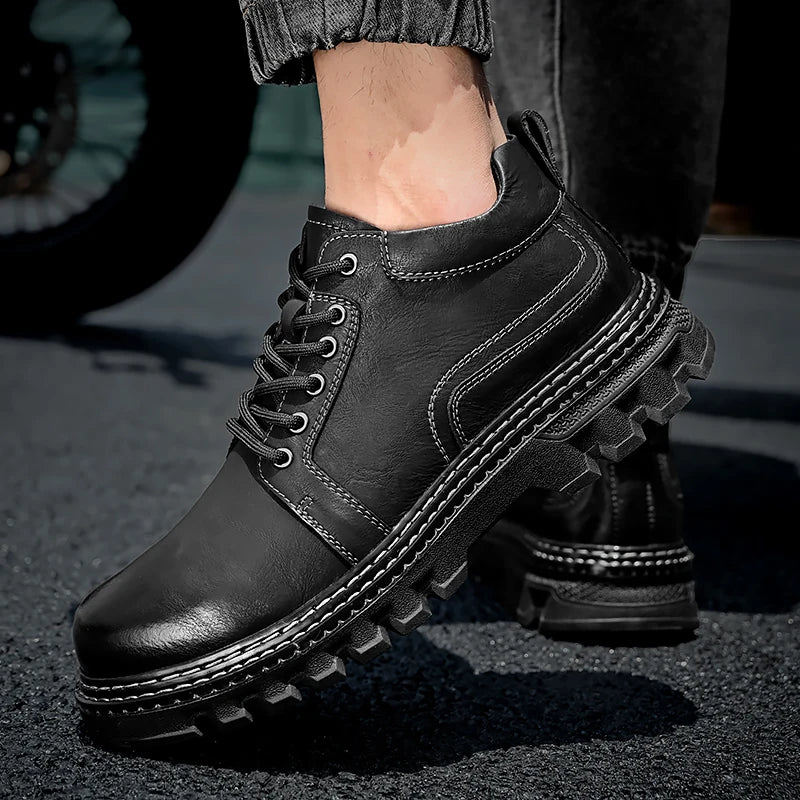 New Genuine Leather Men Boots Cow Leather Upper Durable Sole Lace up Autumn Winter Boots  Daily Leisure Outdoor Shoes For Man