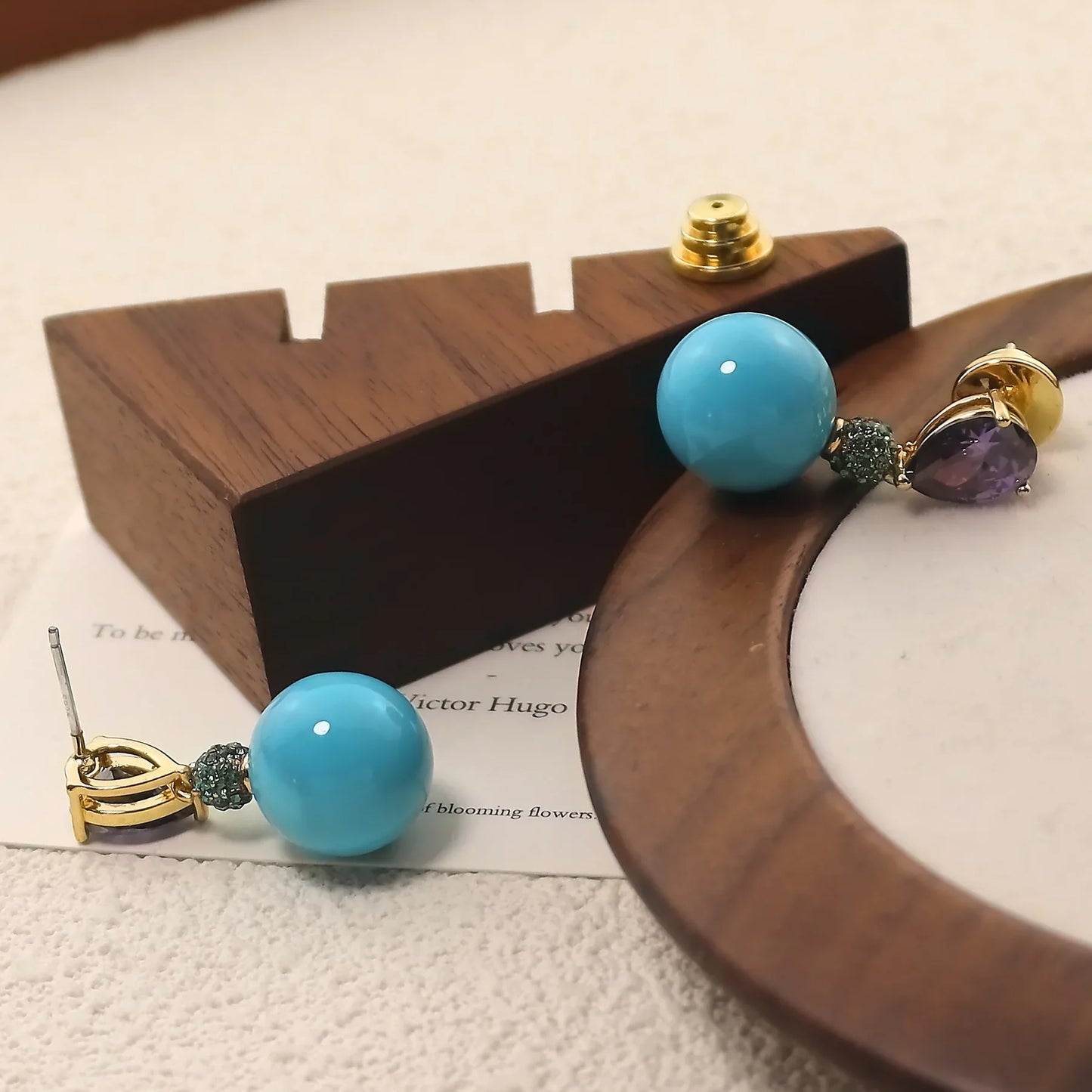 Elegant Purple Turquoise Zirconia Stud Earrings Fashionable Stylish Versatile High-End Feelings Bright Zircon Ear Jewelry
