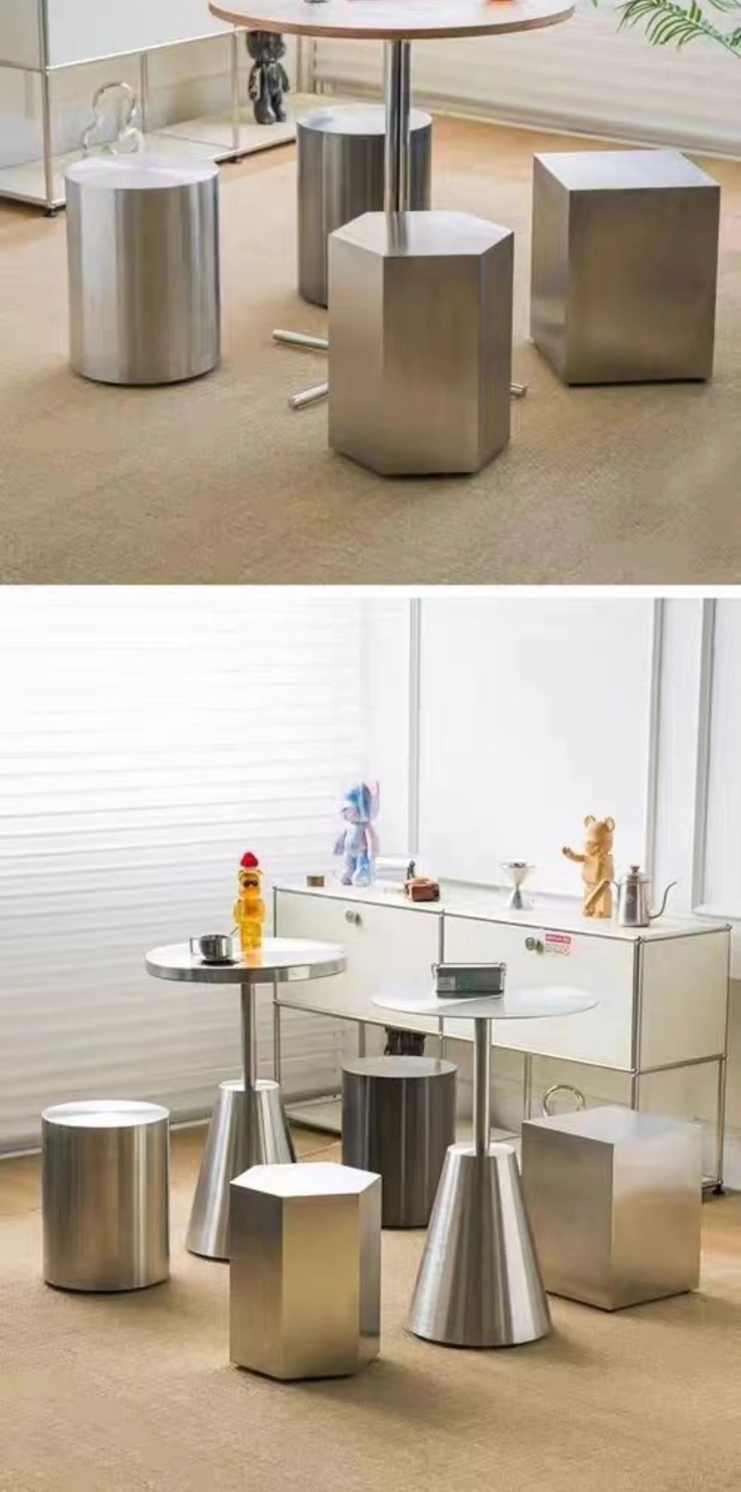 Nordic Metal Living Room Stool Industrial Round Chair for Milk Tea Shop Commercial Furniture Stainless Steel Simple Bistro Seat