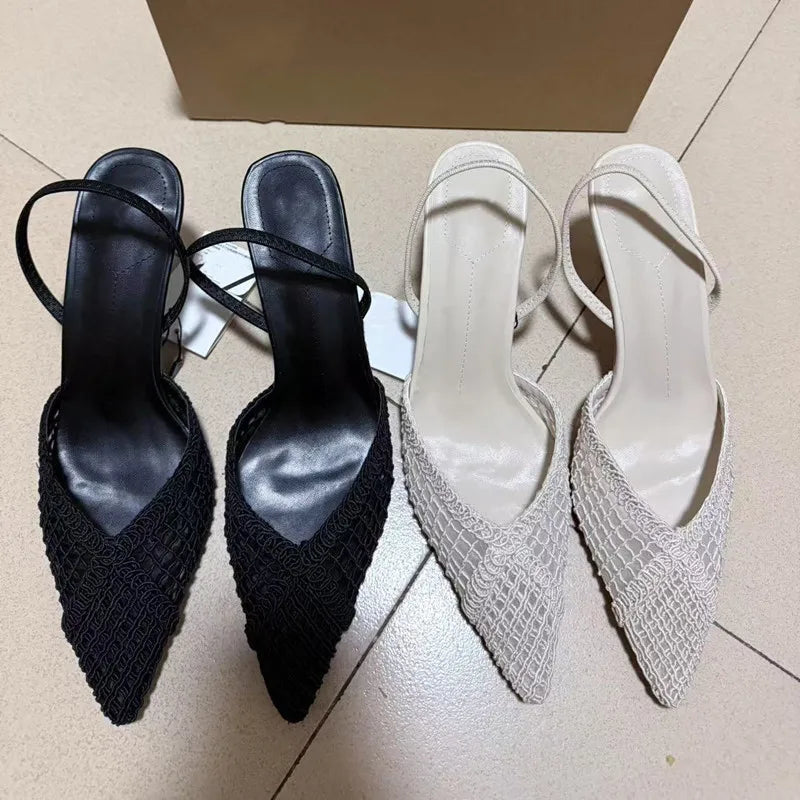 Ins style Fashion Weave Hollow out Women Pumps Summer Fashion Slingbacks Office Lady Thin High heels Elegant Party Prom Shoes