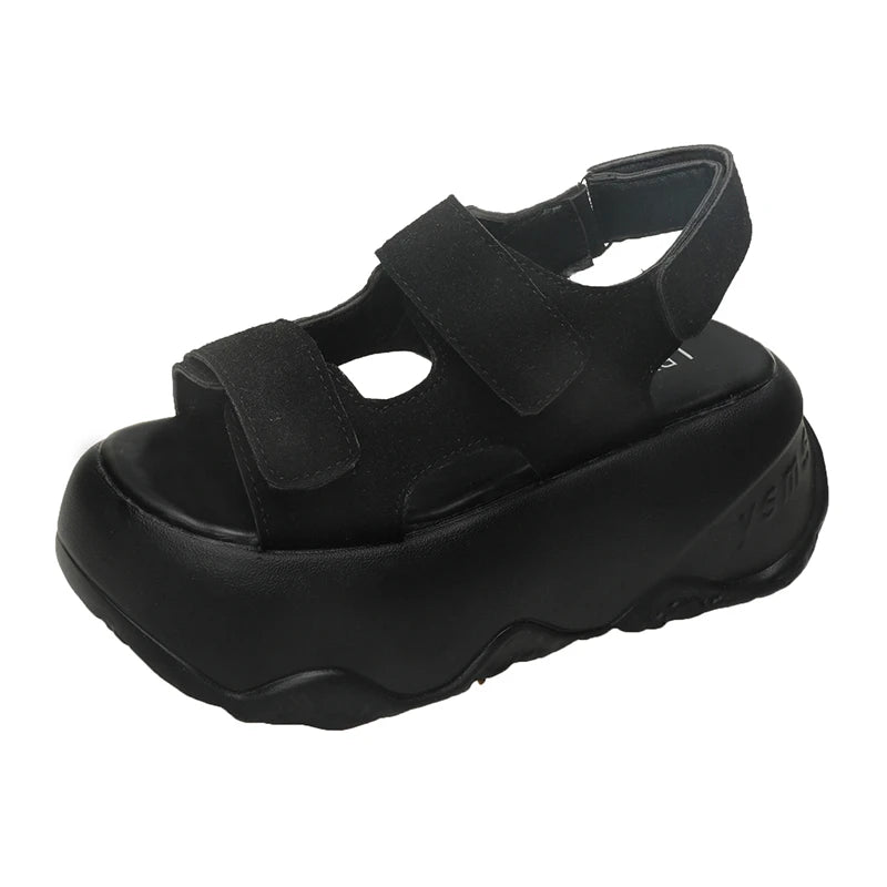 7CM High Platform Leather Sandals Women New Summer Breathable High Heels Ladies Beach Sneakers Wedges Chunky Slippers Sandalias