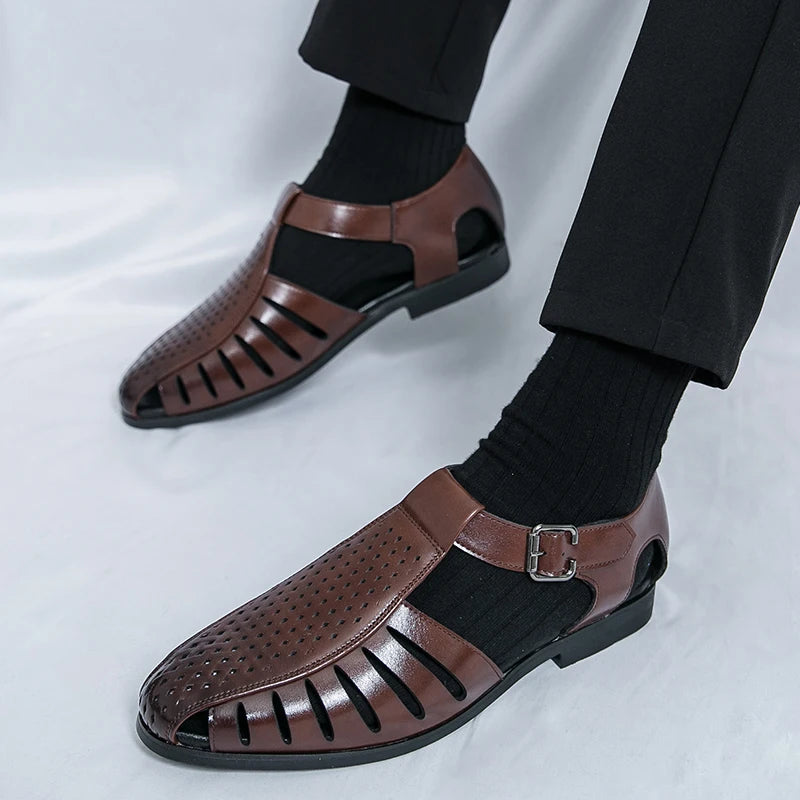 Brand's New Men's Summer Oversized Breathable Sandals Retro Pointed Men's Fashion Trend Hollowed Out Comfortable Leather Shoes
