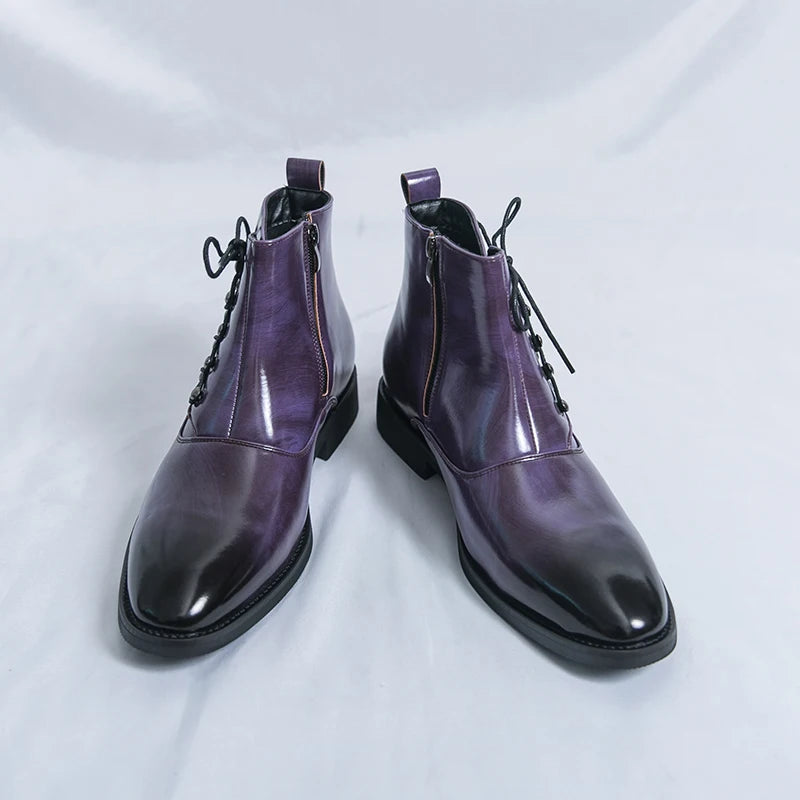 Autumn New Men's Pointed Side Zipper Comfortable High Top Boots Fashionable Brand Men Business Banquet Personalized Short Boots