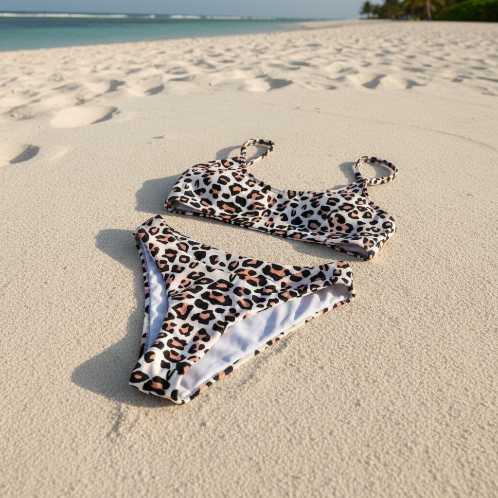 Beach Two Piece Sexy Low Waist Split Swimwear Swimsuit Bikini Set Leopard Print