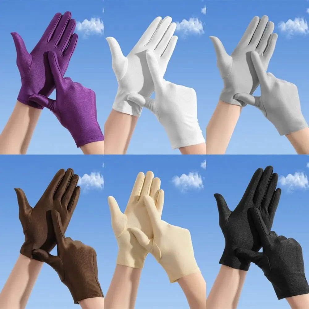 Solid Color Milk Silk Driving Gloves Non-Slip Stretch Ceremonial Gloves Sunscreen Breathable Serving Waiters Mittens Women