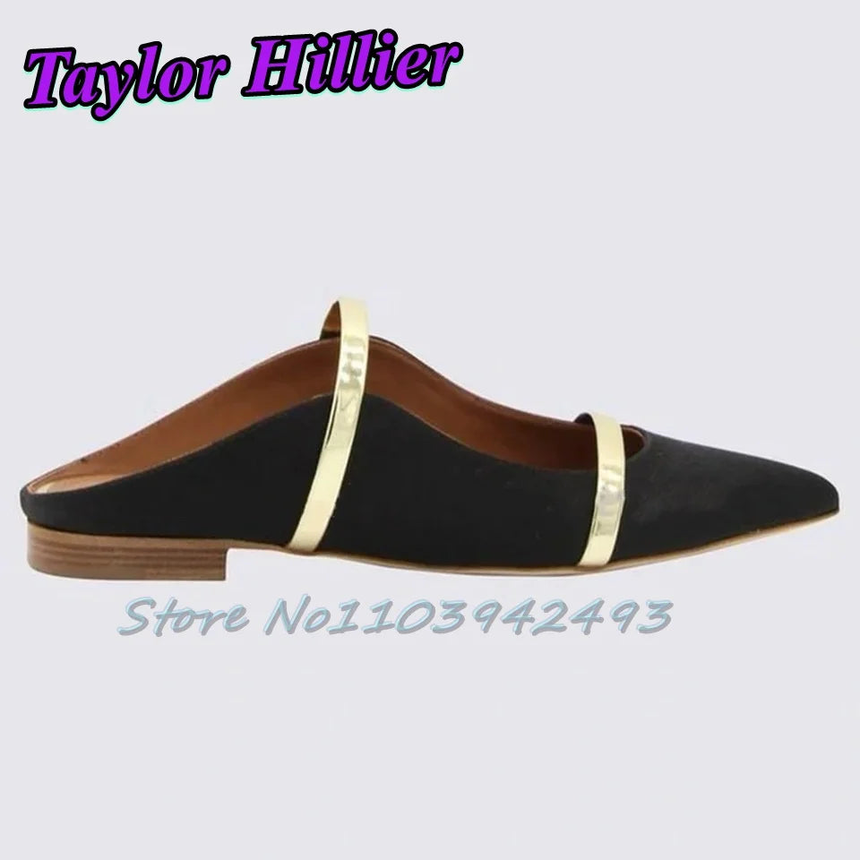 Double Strappy Gold Heels Shallow Slip On High Heel Pull On Heeled Sandals Women Luxury Designer Shoes Summer Flat Shoes Mules