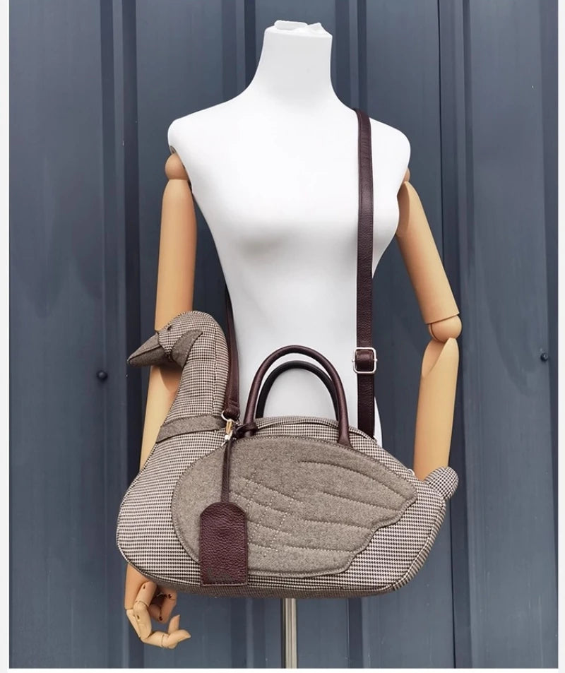 New Couples Personalized Creative Swan Shaped Handbag Adult Animal Shaped Crossbody Bag Niche Plaid Solid Color PU Armpit Bag