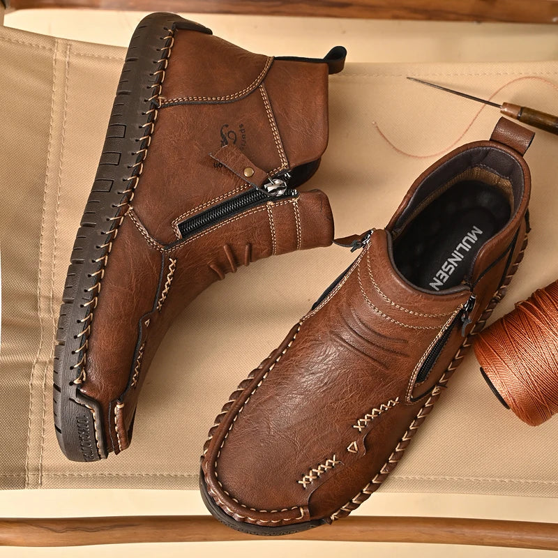 Men's Shoes Genuine Leather Luxury Slip on Shoe Handmade Ankle Boots Comfortable Timeless Winter Fashion Mid Cut Handmade Zipper Shoes