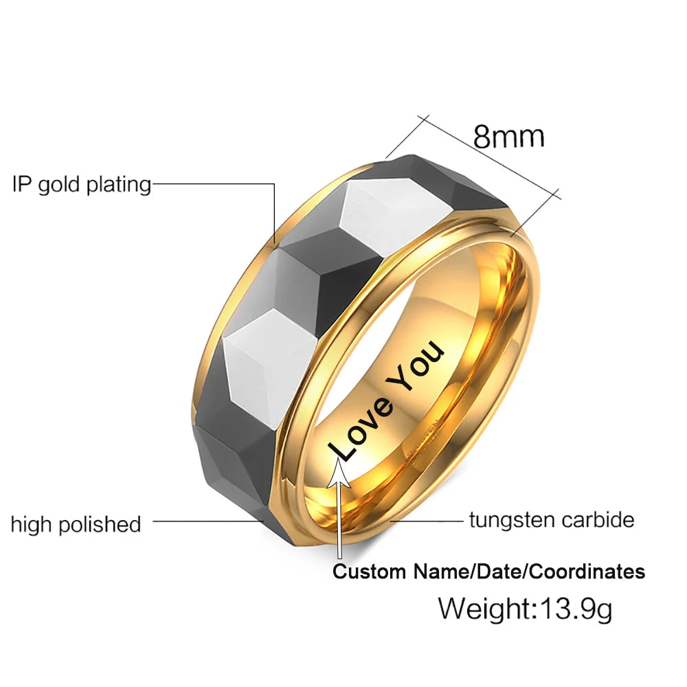 Mens Rings Tungsten Carbide Anti-scratch 8mm Gold-color Thumb Finger Punk Metal Wedding Party Engagement Male Jewelry Waterproof