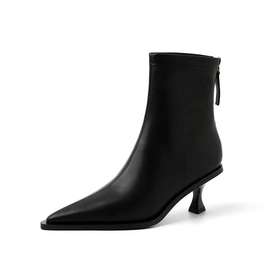 Chic Leather Women Ankle Boots Autumn Winter Office Lady Pointed Toe Thin High Heels  Short Booties Army Green